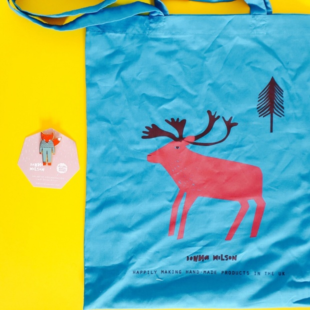 tote bag and foxy badge from Donna Wilson